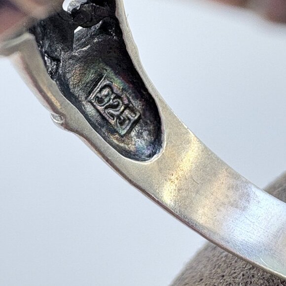 VTG Sterling Silver 925 Jade Cabochon Prong Set Statement Ring Size 7.75 - Picture 7 of 9